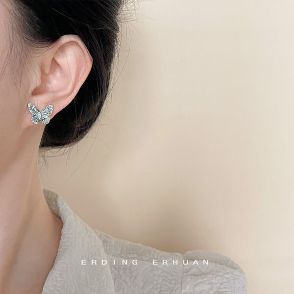 Wholesale Micro inlaid zircon mint green silver needle butterfly earrings