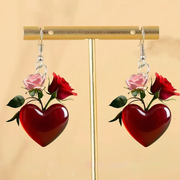 Wholesale Valentine's Day heart-shaped red rose acrylic earrings