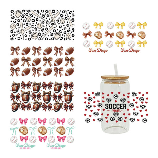 Wholesale Cartoon Cute Soccer Baseball Series 16oz Cup UV DTF Wraps