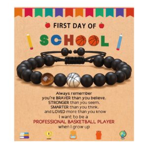 Single black matte yellow tiger eye basketball braided rope bracelet