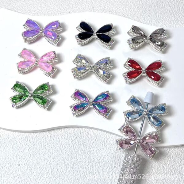 Wholesale Alloy Multicolor Crystal Bowknot Straight Hole Loose Beads