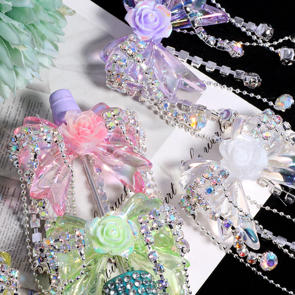 Wholesale Colorful tassel bow acrylic straight hole beads