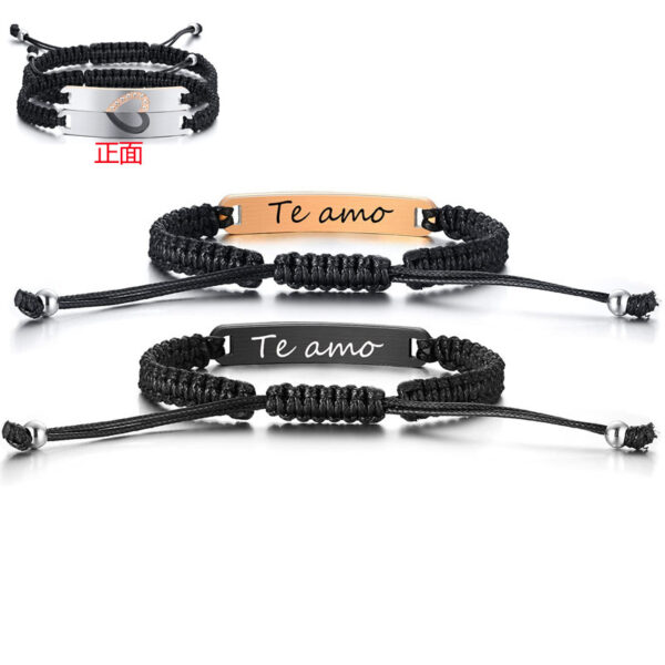 Wholesale Black steel plate woven spherical magnetic stainless steel heart-shaped diamond inlaid bracelet