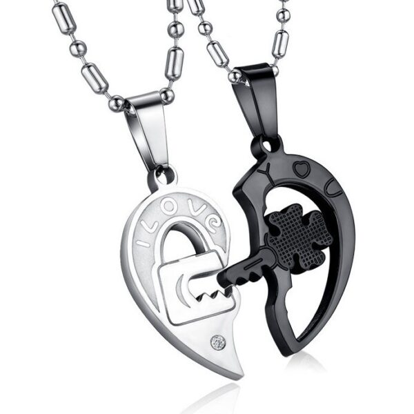 Wholesale couple necklace lock a pair of love heart-shaped key necklace