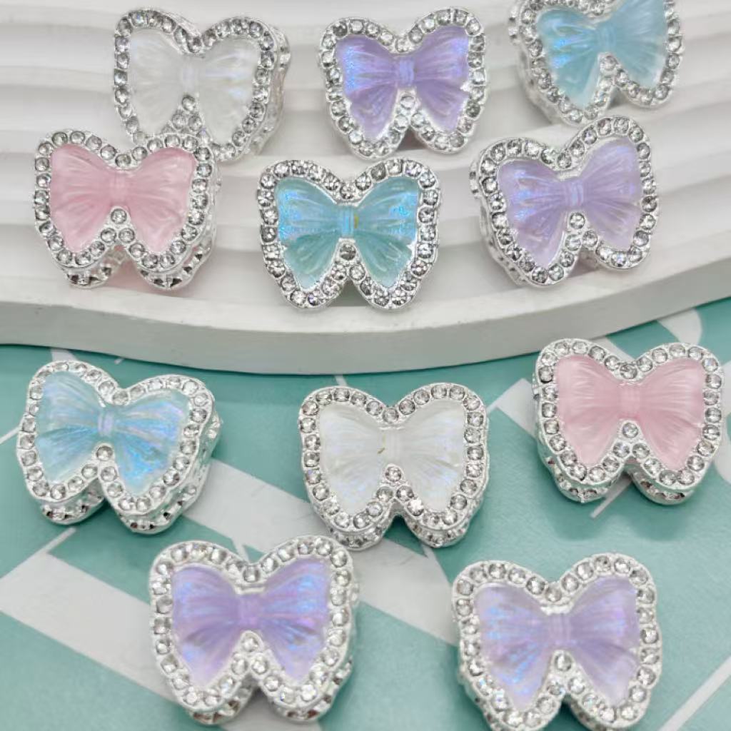 Wholesale Double sided full diamond colored bow beads