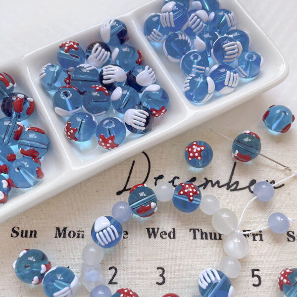 Wholesale 10pcs ocean hand drawn transparent blue jellyfish starfish glass beads
