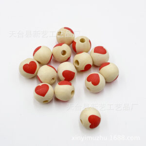 Log color background red heart / 16mm (hole 4mm)