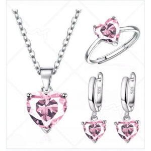 Pink diamond earrings + necklace + ring [set]