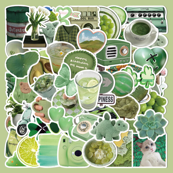 Wholesale 60pcs various green pattern waterproof vinyl stickers