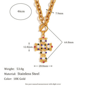 Colorful cross necklace-gold