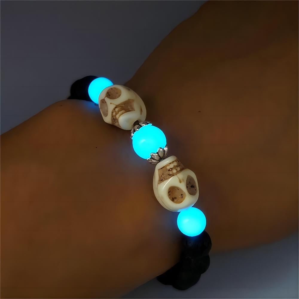 Wholesale White Turquoise Skull Ghost Head Volcanic Stone Luminous Bracelet