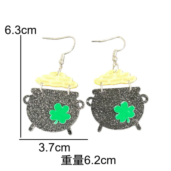 Wholesale St. Patrick's Day Green Clover Hat Boots Gold Coin Acrylic Earrings