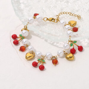 Wholesale Stainless Steel Heart Cherry Bracelet