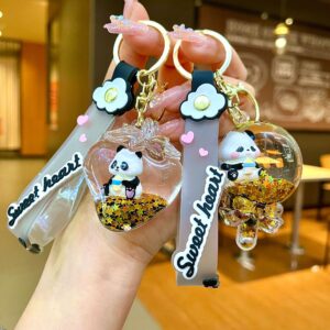 Wholesale Black gold floating cartoon cute panda keychain