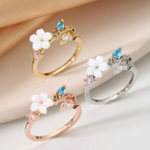 Wholesale Flower Open Ring for Women with Micro-Set Zircon