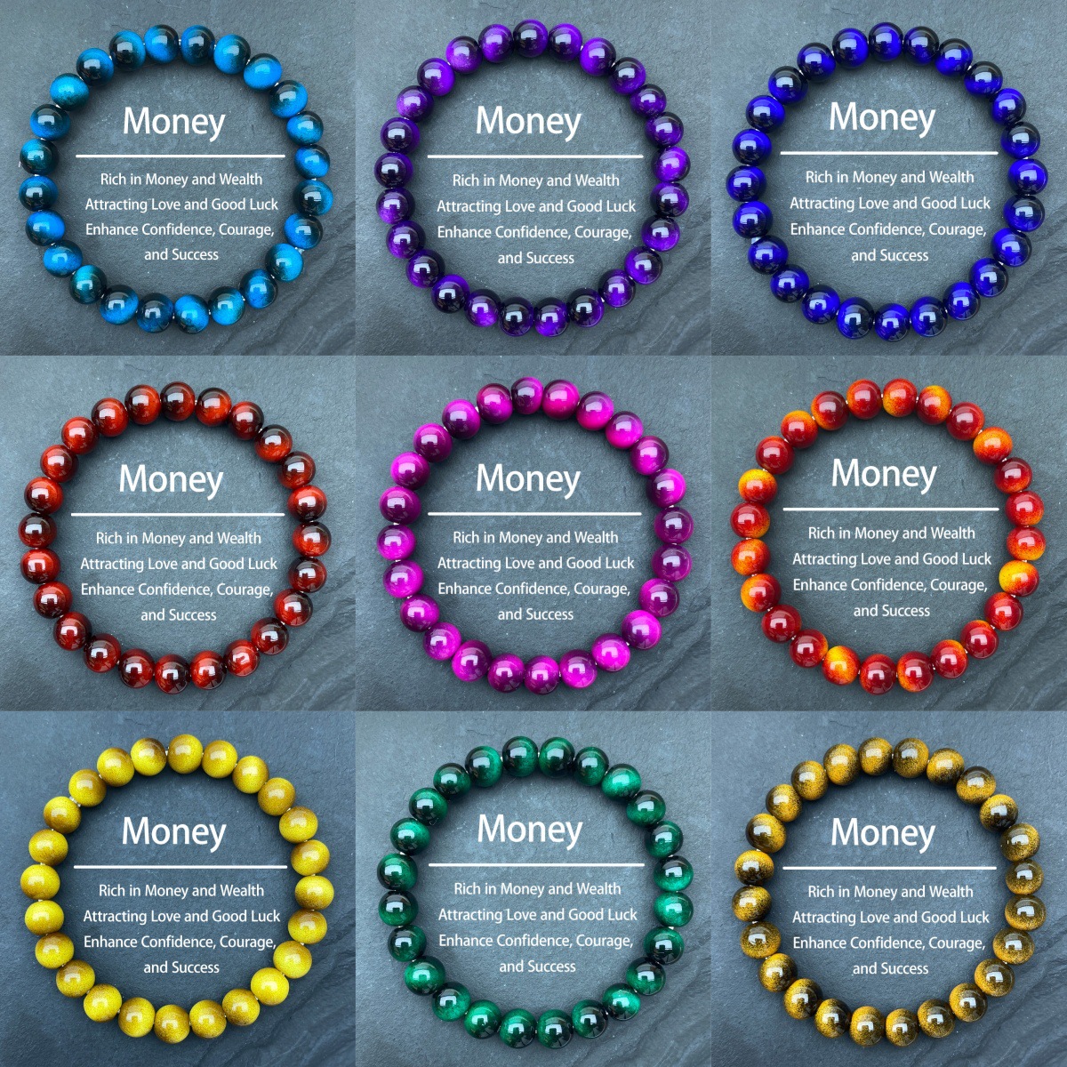 Wholesale Green Purple Sapphire Blue Red Rose Red Gold Lake Blue Yellow Tiger Eye Bracelet