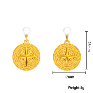 Xxb103-golden compass pearl earrings-26*17mm