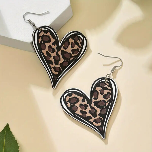 Wholesale Mother's Day Leopard Print Love Double-Sided Wooden Earrings