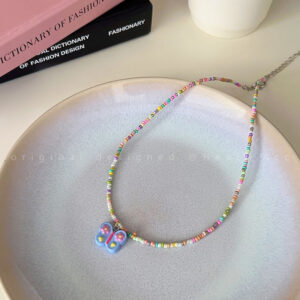 Purple butterfly beaded necklace