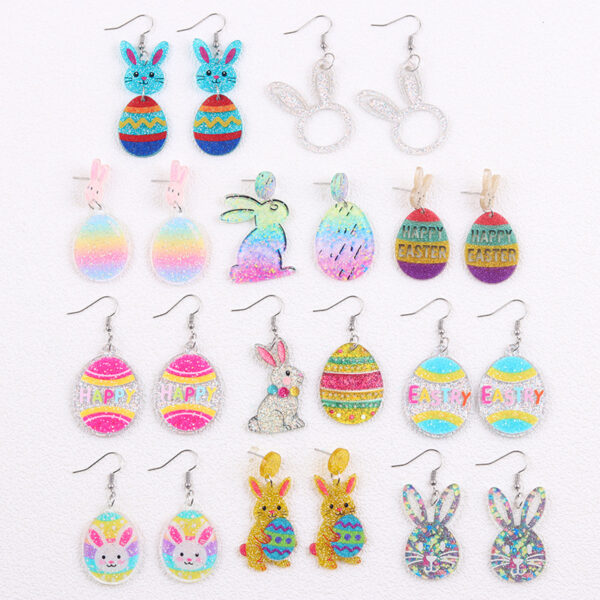 Wholesale Easter Asymmetric Rabbit Easter Egg Acrylic Earrings