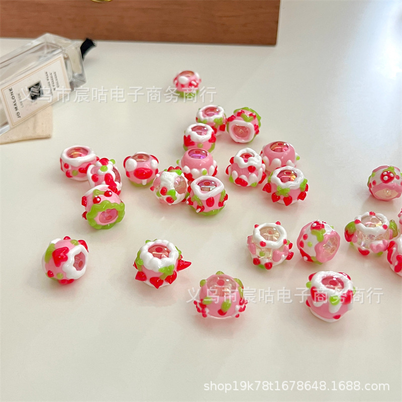 Wholesale pink series heavy oil hand-painted beads loose beads mixed DIY handmade beaded material mobile phone chain pendant aessories
