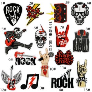 Music black skull cloth patch set of 15 pieces