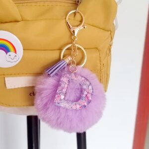 Purple Letter Hair Ball Pendant/D