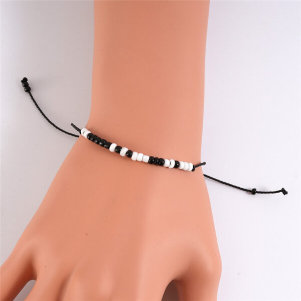 Wholesale Valentine's Day Morse Code Black and White Rice Bead Weaving Bracelet Set