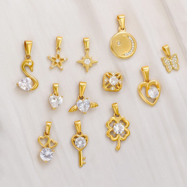 Wholesale Diamond studded heart-shaped clover butterfly stainless steel pendant