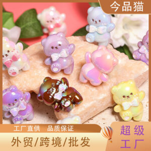 Wholesale 10pcs Cartoon Cream Bow Tie Bear Acrylic Beads