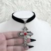 Wholesale Dark Gothic Cross Velvet Punk Necklace