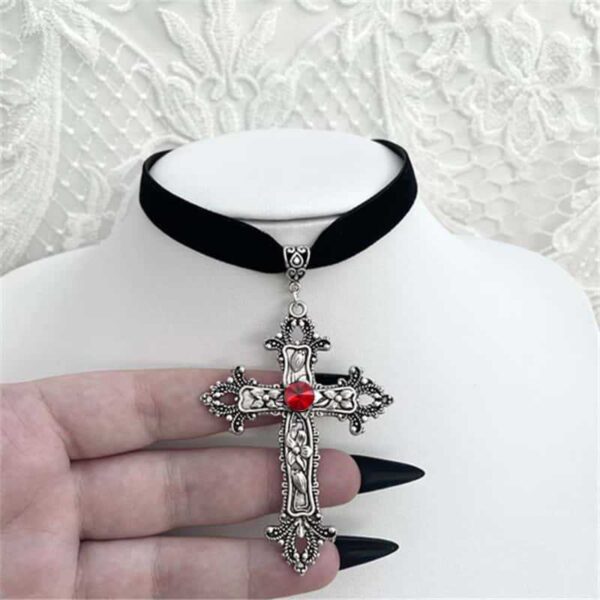 Wholesale Dark Gothic Cross Velvet Punk Necklace