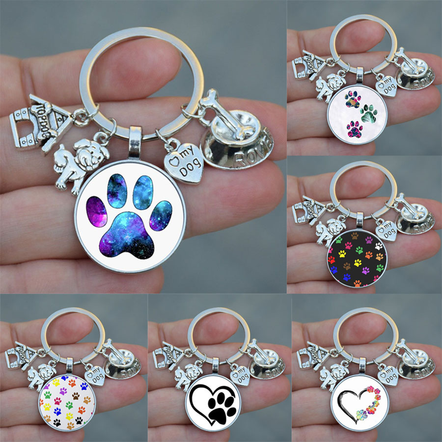 Wholesale Dog Bowl Love My Dog Time Gemstone Keychain Pet Lover Key