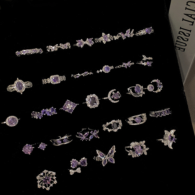 Wholesale Sweet Cool Geometric Purple Diamond Open Ring