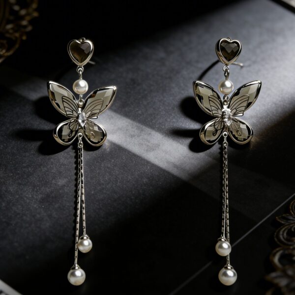 Wholesale Copper Inlaid Zircon Butterfly Pearl Tassel Earrings