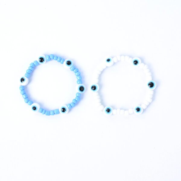 Wholesale Eye Bracelet Women's Blue and White Rice Beads 2 Elastic Adjustable Couple Paper Card Bracelet Set