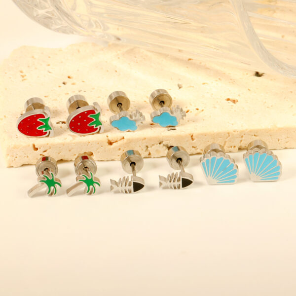 Wholesale Cute Fruit Plant Rainbow Stainless Steel Earrings