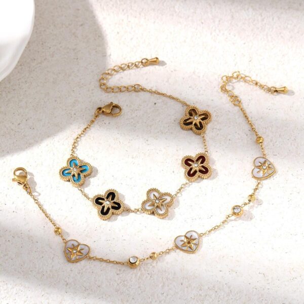 O1CN01CYt76l1VCdc4yA17K_2218929712617-0-cib Wholesale Bracelet Light Luxury Niche Flower Four-Leaf Clover Heart Titanium Steel Bracelet Women's