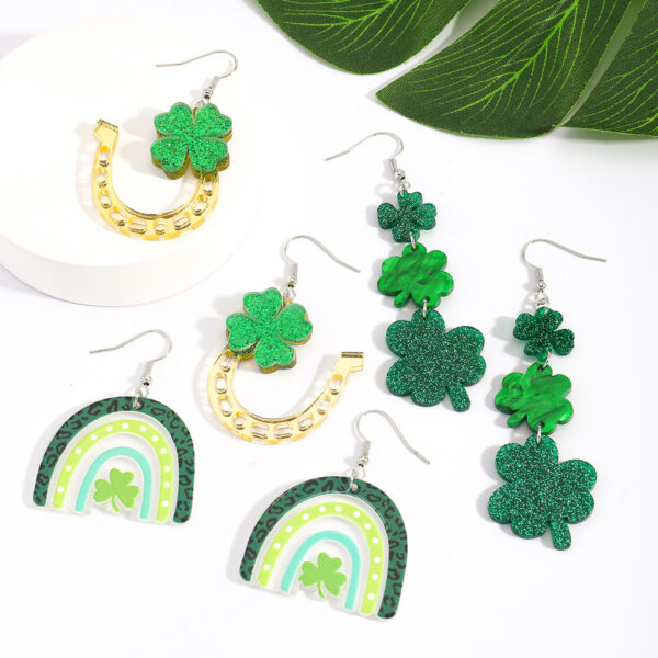 O1CN01CZ59oT1K1DyYKrXUL_2863701103-0-cib Wholesale St. Patrick's Day Shamrock Hat Letter Rainbow Acrylic Earrings