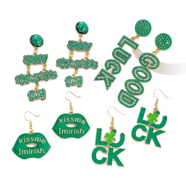Wholesale St. Patrick's Day Green Letter Earrings