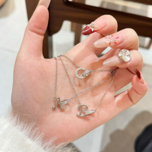 Wholesale 26 letter titanium steel necklace with diamonds