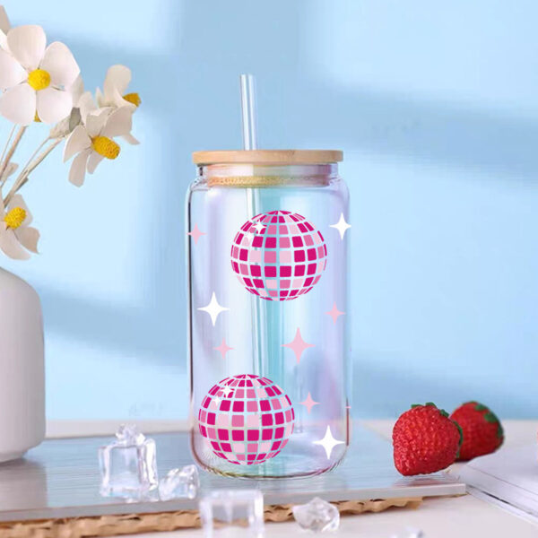 Wholesale Pink Cartoon Cute Disco Theme 16oz Cup UV DTF Wraps