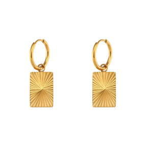 Carved Stripe Pendant Ear Ring-Rectangular