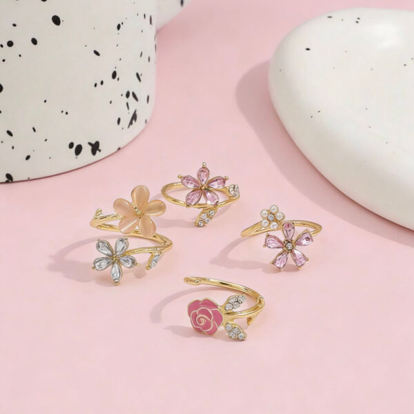 Wholesale Pink flower opening adjustable folding ring