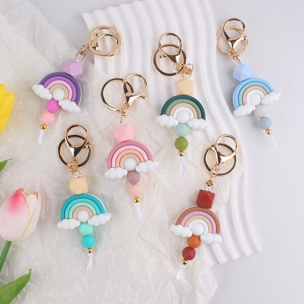 O1CN01CfqADt1NrNvaZFUHK_2214899881623-0-cib Wholesale Rainbow Teething Ring Clip With Silicone Beads and keychain.