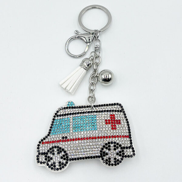 Wholesale Diamond-Encrusted Ambulance Keychain Creative Accessories