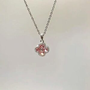 20#Necklace-1 piece-pink diamond four-leaf clover d1552