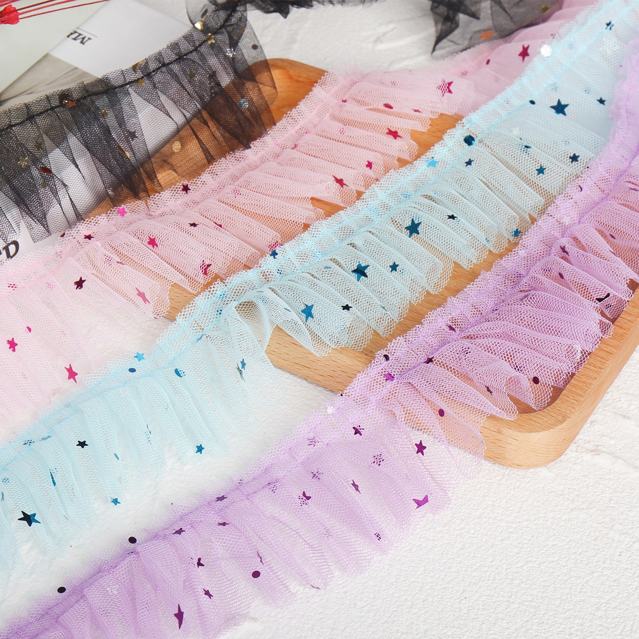 Wholesale 5cm star moon mesh sequin pleated lace Doll Aessories