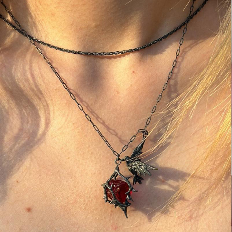 Wholesale Dark Crow Gemstone Prison Pendant Necklace