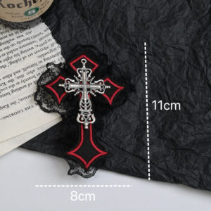 4 # Red cross black lace hairpin